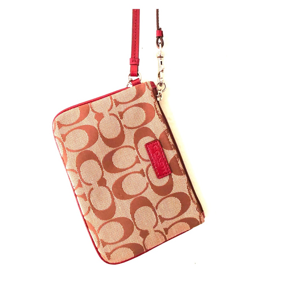 Brown and maroon coach clutch